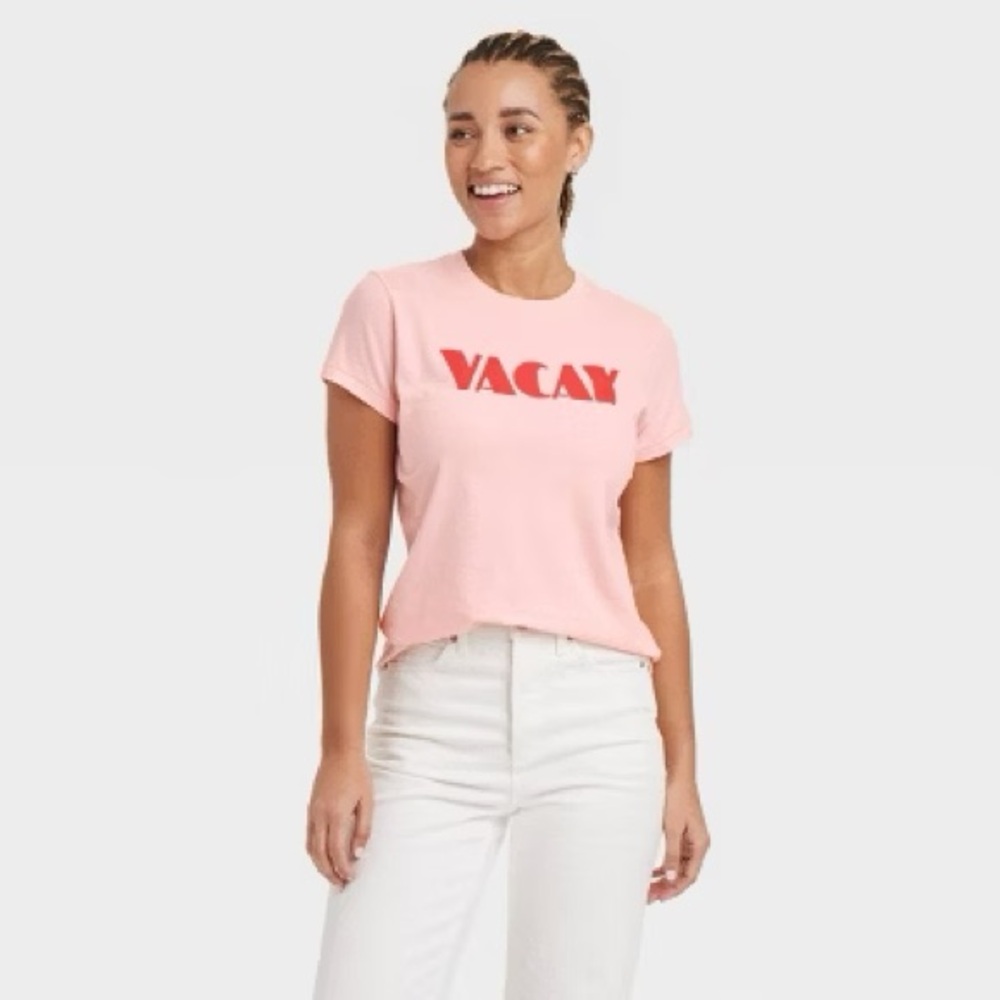 Universal Thread Pink Graphic “VACAY” Tee NWT Size L or S Available